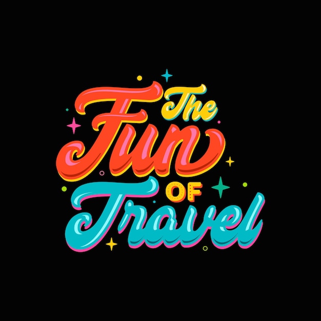 Kleurrijke letters van The Fun of Travel voor een t-shirtontwerp. Vector illustratie