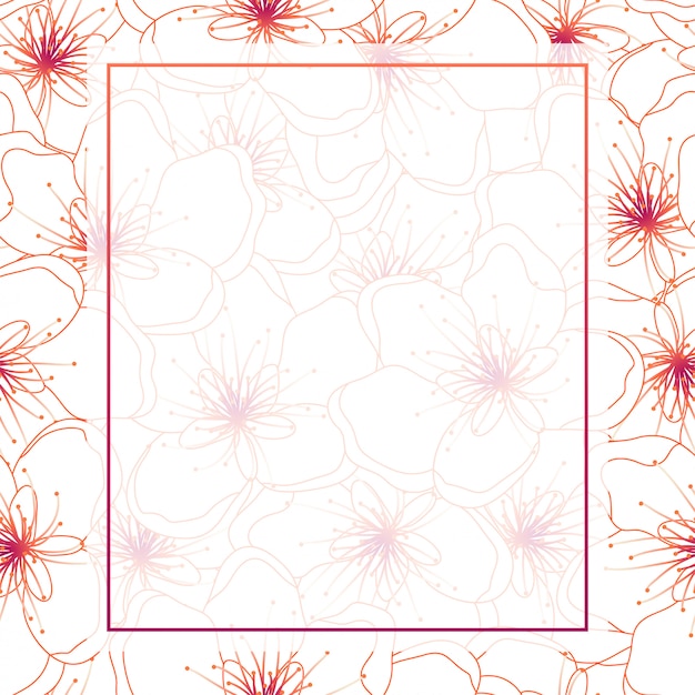 Kleurrijke lijn perzik cherry blossom frame achtergrond