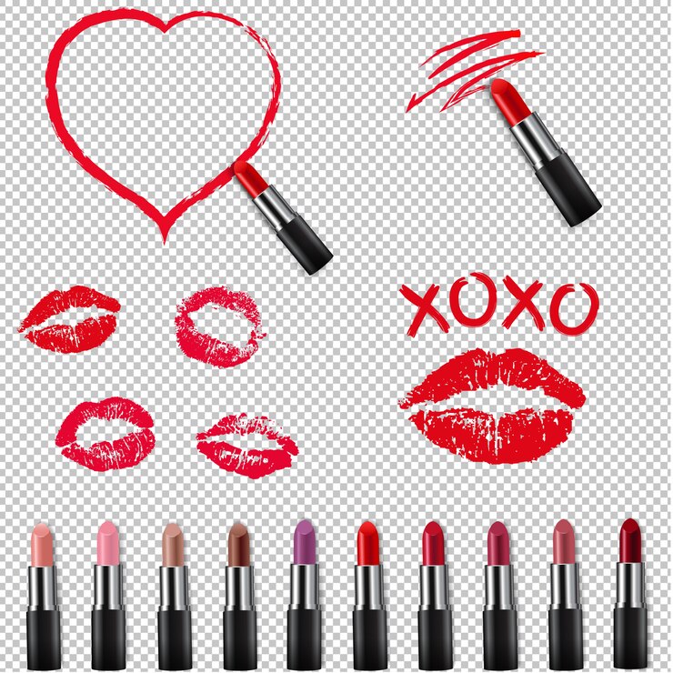 Vector kleurrijke lippenstift collectie geïsoleerd transparante achtergrond