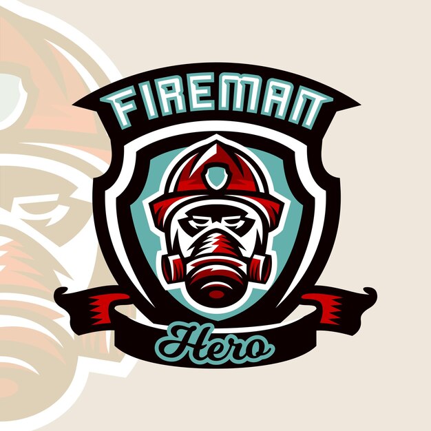 Kleurrijke logo badge logo brandweer brandweerman helm en masker vectorillustratie