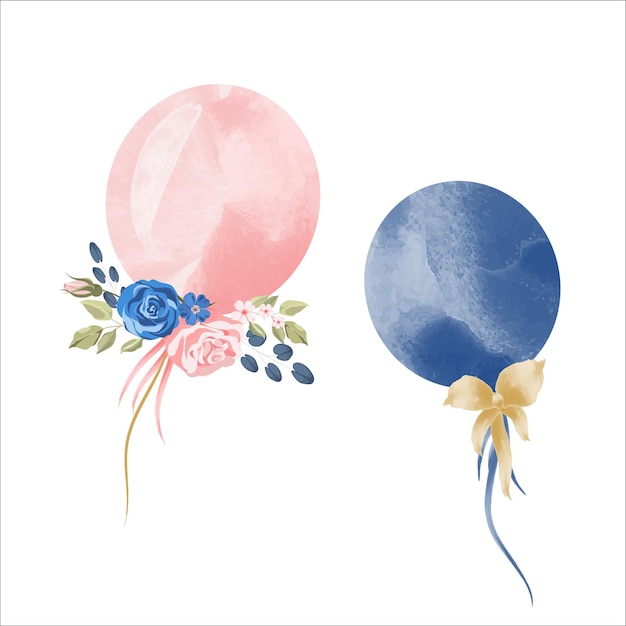 Kleurrijke lucht ballonnen roze aquarel object op de witte achtergrond aquarelle vectorillustratie