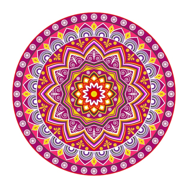 Kleurrijke Mandala Illustratie op doodle stijl. Heldere kleuren mandala ontwerp om af te drukken.