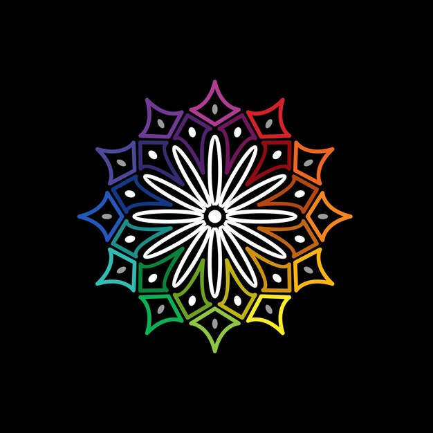 Vector kleurrijke mandala op zwarte achtergrond regenboog eenvoudig mandala vector ontwerp