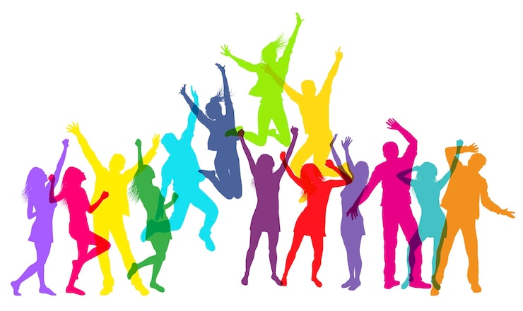Vector kleurrijke mensen springen en dansen