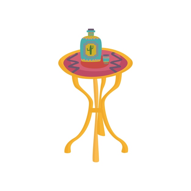Kleurrijke Mexicaanse tafel met tequila fles cartoon vector illustratie op een witte background