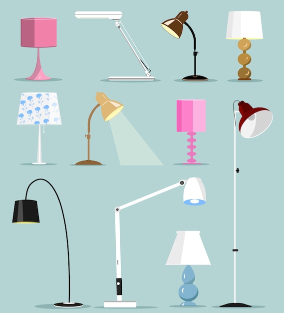 Vector kleurrijke moderne geplaatste lampen. illustratie.
