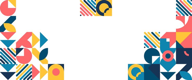 Vector kleurrijke moderne vector abstracte geometrische banner met cirkels rechthoeken en vierkanten eenvoudige vormen grafisch patroon voor webontwerp bedrijfspresentatie website header uitnodiging achtergrond