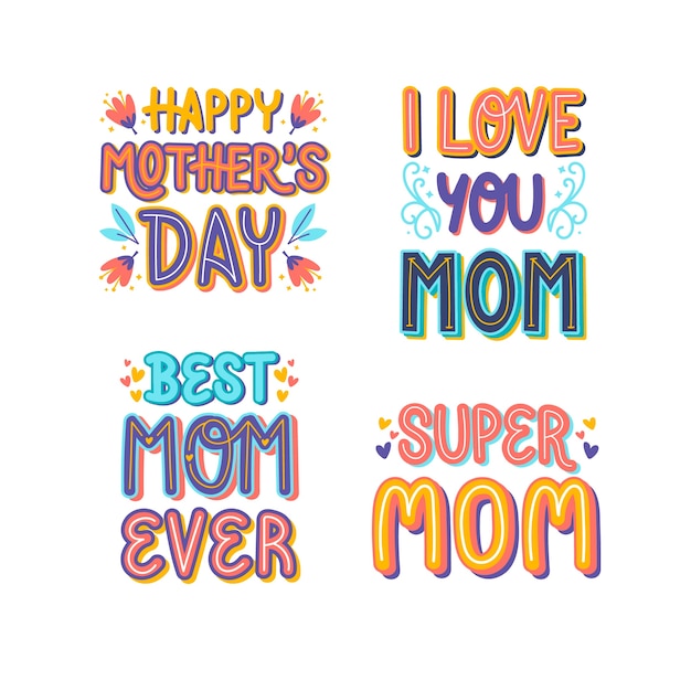 Vector kleurrijke moederdag belettering stickers collectie