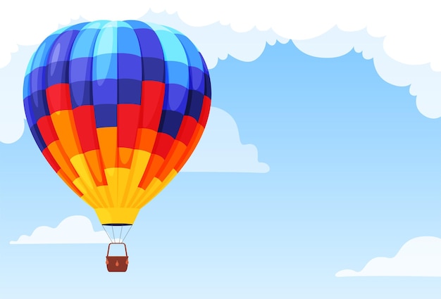 Vector kleurrijke mooie heteluchtballon op de achtergrond van de hemel met wolken vectorillustratie