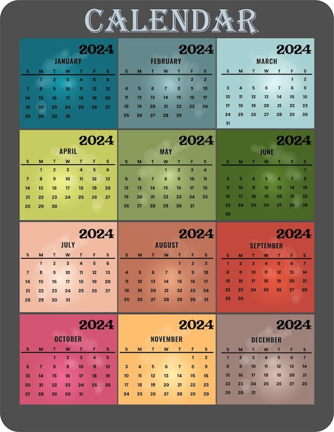 Vector kleurrijke muurkalender voor 2024