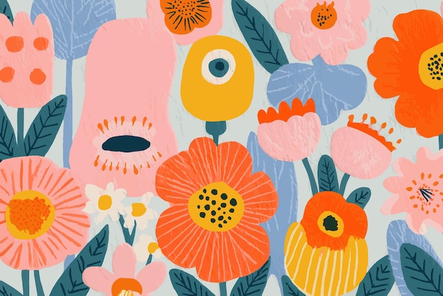 Kleurrijke naïeve florale vectorillustratie