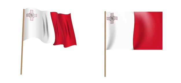 Kleurrijke naturalistische wapperende vlag van de Republiek Malta.