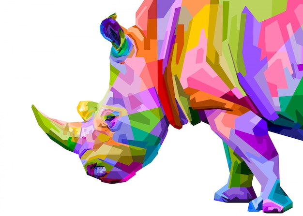 Vector kleurrijke neushoorn pop-art stijl geïsoleerd op een witte achtergrond. illustratie