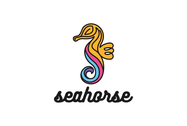 Kleurrijke Ocean Seahorse monogram lijn logo ontwerp