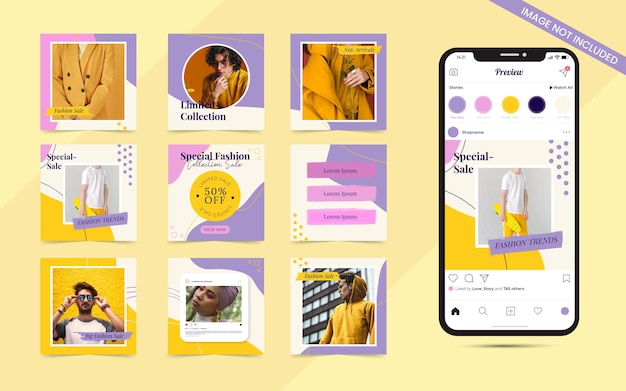 Kleurrijke organische vorm achtergrond voor sociale media carrousel post set instagram fashion sale banne