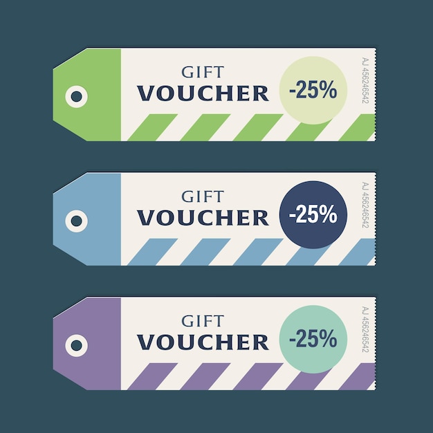 Kleurrijke papieren cadeaubonnen tags met verkoop korting procent Banners certificaten korting cadeaubonnen met speciale aanbieding sjabloon promotie promo verkoop voorraad vectorillustratie