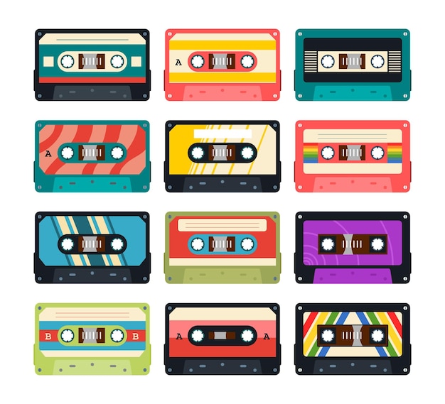 Kleurrijke Pastel Vintage Retro Radio Cassette Cartoon met jaren 1980 stijl vectorillustratie