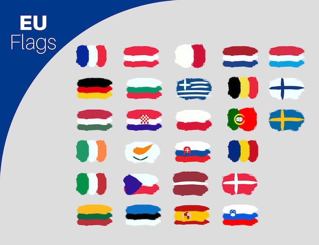 Vector kleurrijke penseelstreken geschilderd europese unie landen vlaggen pictogrammen instellen painted texture