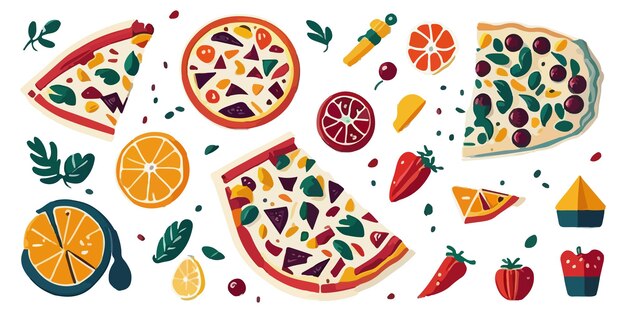 Vector kleurrijke pizzaplakken op een houten bord platte vectorillustratie