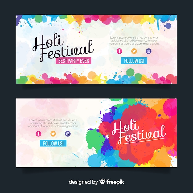 Vector kleurrijke platte banner holi festival