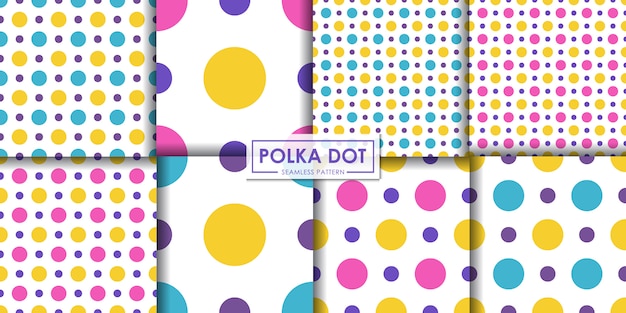 Kleurrijke polka dot naadloze patroon set.