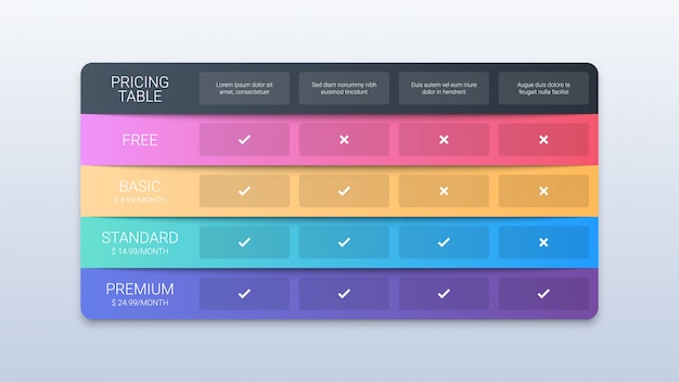 Kleurrijke prijzen tabel sjabloon op wit
