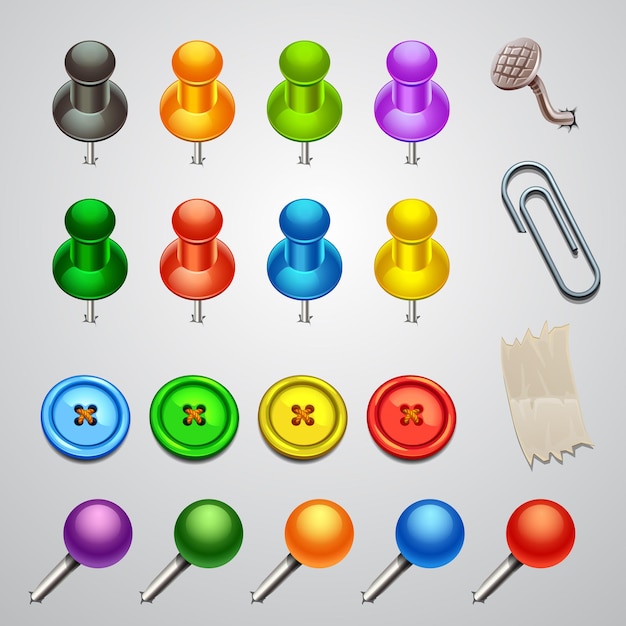 Kleurrijke push pin icon set