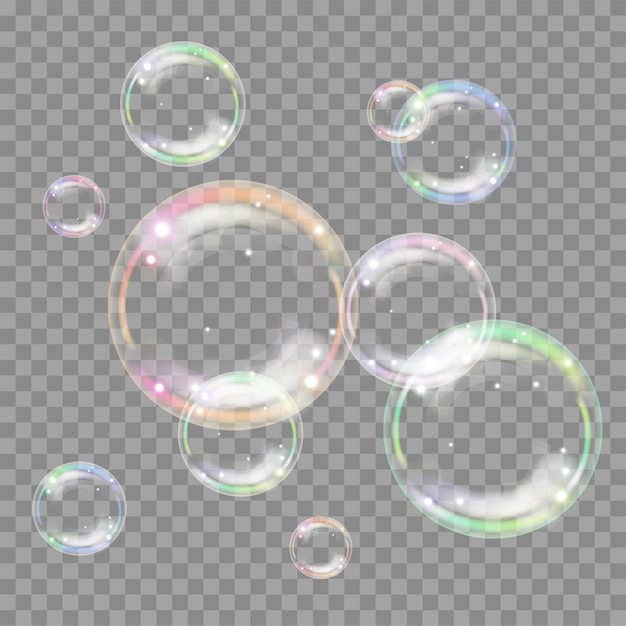 Kleurrijke realistische bubbels op transparante achtergrond