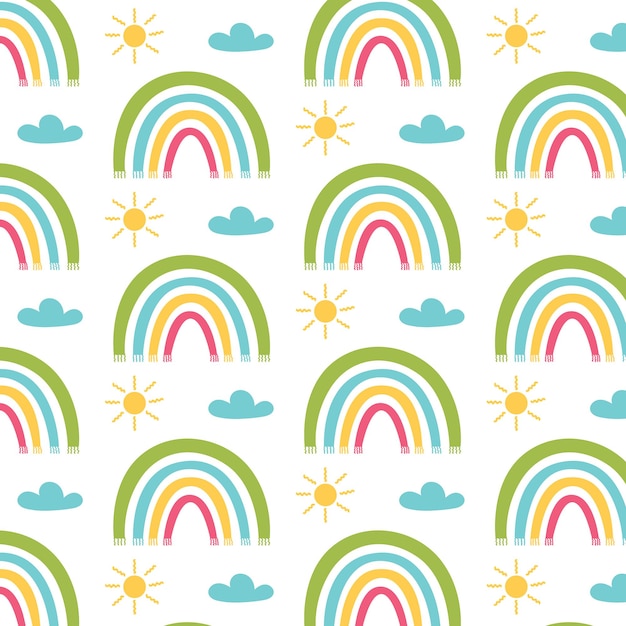 Vector kleurrijke regenboogpatroon zon wolken