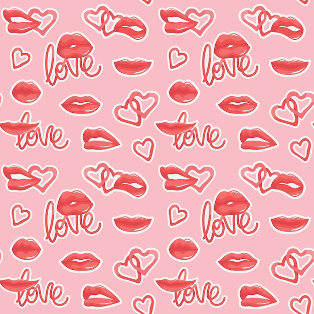 Kleurrijke repetitieve patroonachtergrond van liefde en relatie, Valentijnsdag gerelateerde lippen