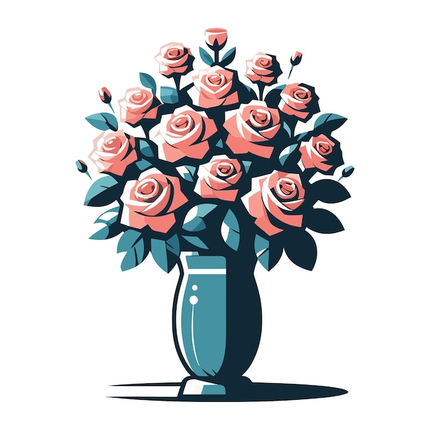 Kleurrijke rozen bloemen in een vaas vector illustratie schattige lente bloemen boeket van rozen