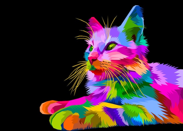 Kleurrijke schattige kat op pop-art geometrische veelhoekige dieren