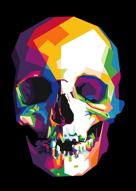 Kleurrijke schedelkop in veelhoekige abstracte pop-artstijl geschikt voor posters, banners, banners, logo's en meer