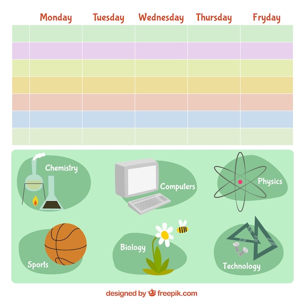 Vector kleurrijke school tijdschema