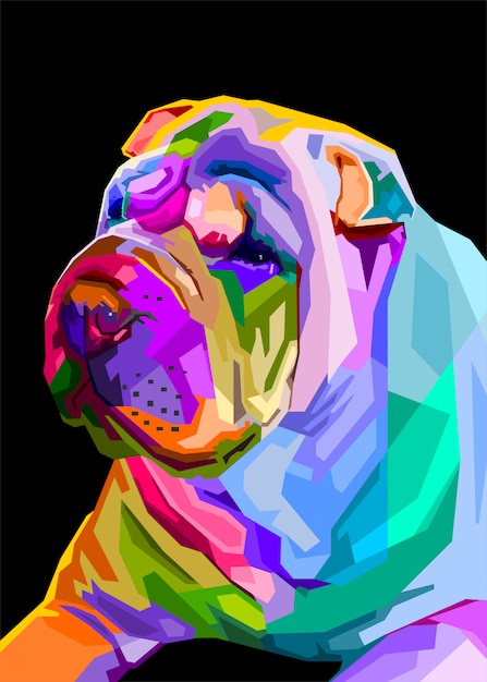 Vector kleurrijke shar pei hond op pop-artstijl. vectorillustratie