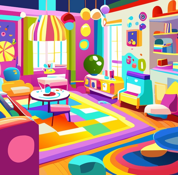 Vector kleurrijke speelkamer voor kinderen met kindvriendelijke meubels