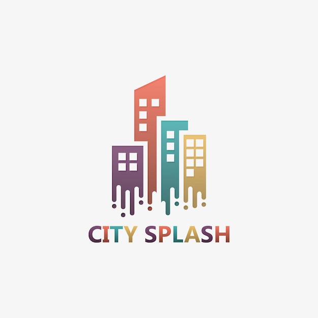 Kleurrijke stad splash logo sjabloon premium vector