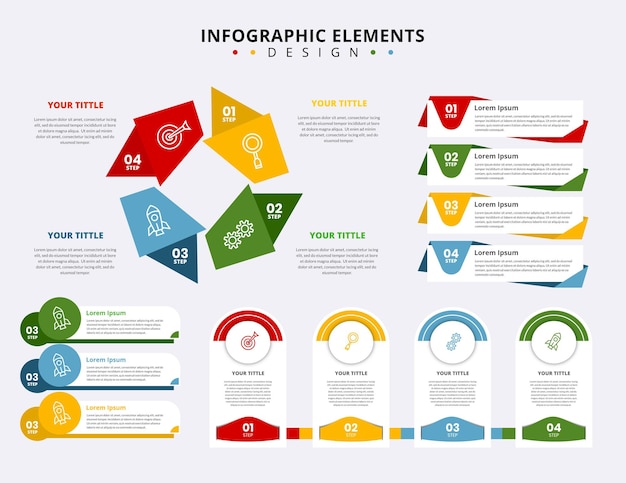 Kleurrijke stappen zakelijke infographic elementenverzameling