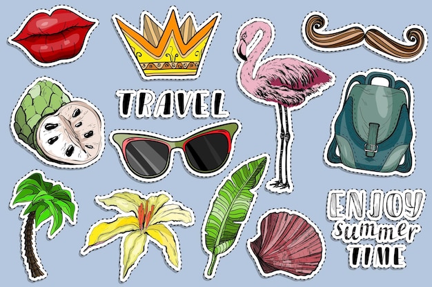 Kleurrijke stickers geplaatst Zomerreisconcept