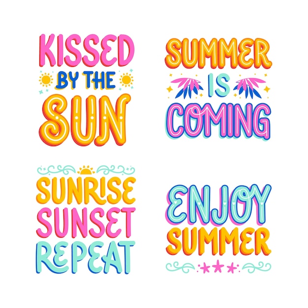 Kleurrijke stickerset met zomerse belettering