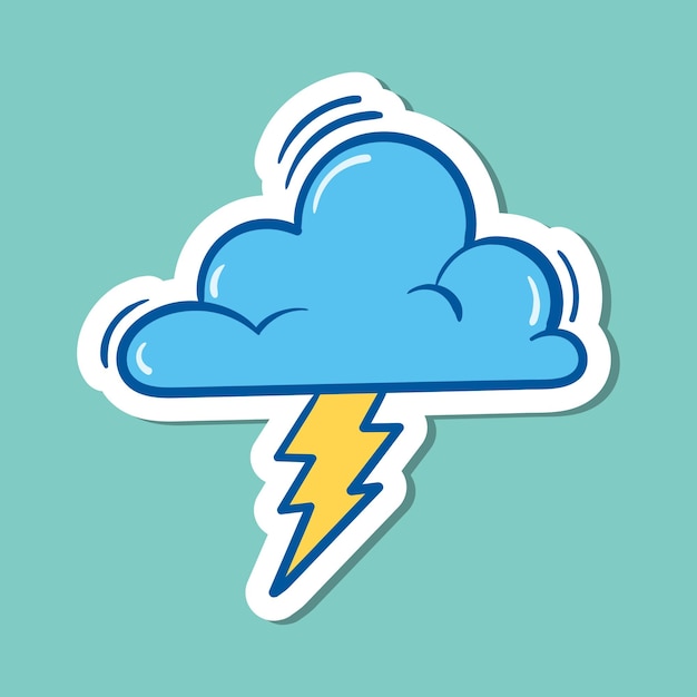 Kleurrijke stickerwolk met bliksem gratis vector