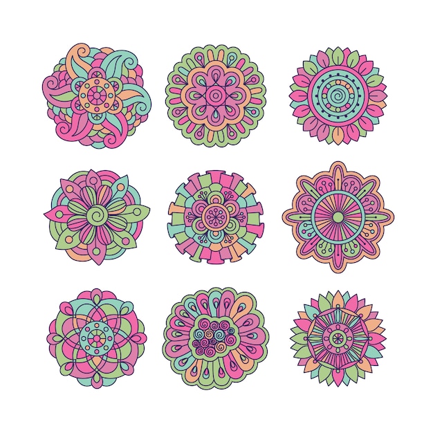 Kleurrijke symmetrische doodle floral elementen