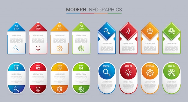 Kleurrijke tijdlijn infographic sjabloon met 4 stappen