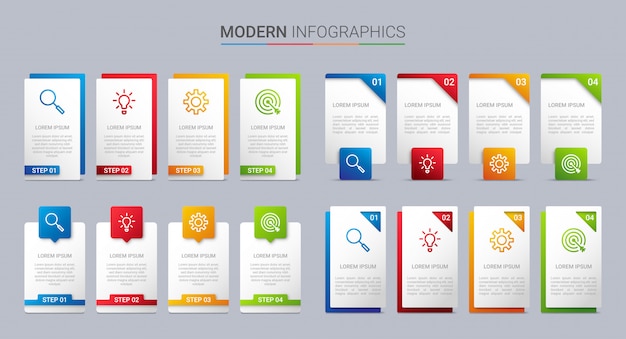 Kleurrijke tijdlijn infographic sjabloon met 4 stappen