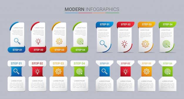 Kleurrijke tijdlijn infographic sjabloon met 4 stappen