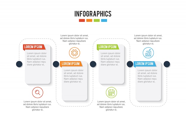 Kleurrijke tijdlijnpresentatie infographic met 4 stappen