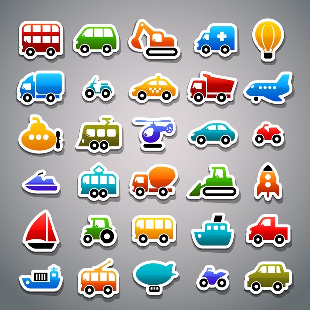 Vector kleurrijke transport sticker icon set