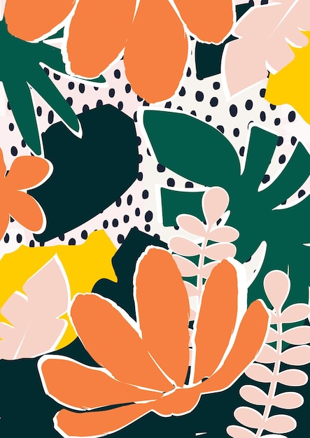 Kleurrijke tropische bladeren en bloemen poster achtergrond vector illustratie Exotische planten takken