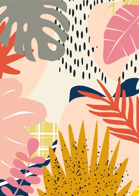 Kleurrijke tropische bladeren poster achtergrond vectorillustratie