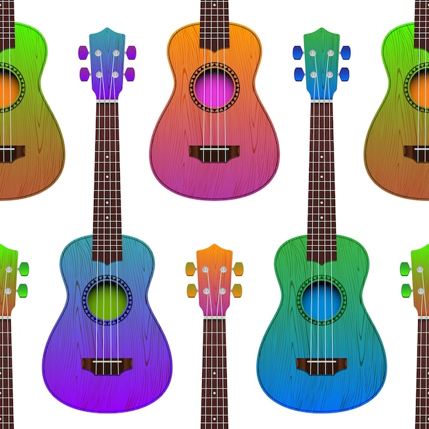Kleurrijke ukeleles naadloze vector patroon Hawaiiaanse stijl muzikale achtergrond